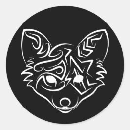 Pegatina Redonda Fox tribal negra y blanca
