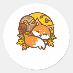 Pegatina Redonda Fox y Owl
