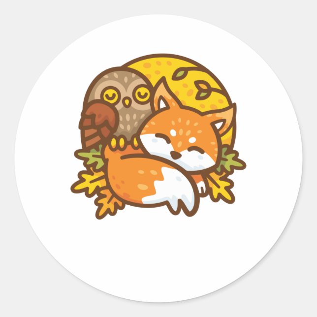Pegatina Redonda Fox y Owl (Anverso)