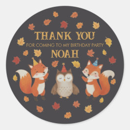 Pegatina Redonda Foxes and Owl Woodland Fall Kids Birthday Sticker