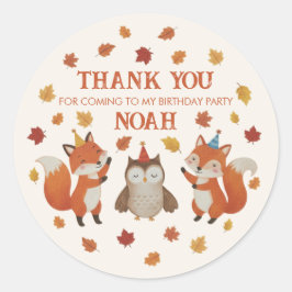 Pegatina Redonda Foxes and Owl Woodland Fall Kids Birthday Sticker