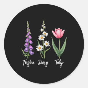Pegatina Redonda Foxglove Daisy Tulip Floral Chica Mamá Flor Diseño