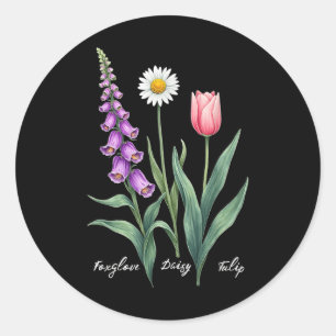 Pegatina Redonda Foxglove Daisy Tulip Flower Design Floral Chica Ma