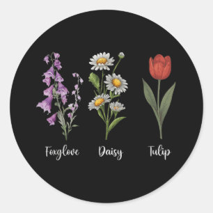 Pegatina Redonda Foxglove Daisy Tulip Tulip Flower Girl Mom