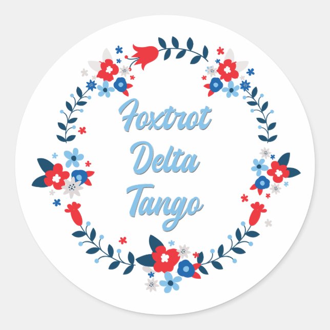 Pegatina Redonda Foxtrot Delta Tango (Anverso)