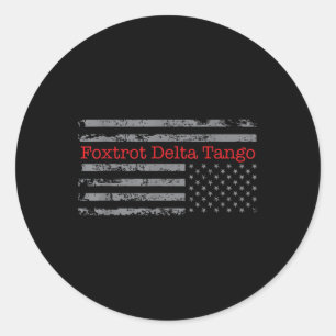 Pegatina Redonda Foxtrot Delta Tango Flag Vintage Upside Down Usa F