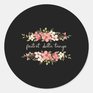 Pegatina Redonda Foxtrot Tango Delta Mujeres Floral Groovy Vintage