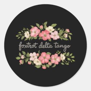 Pegatina Redonda Foxtrot Tango Delta Mujeres Floral Groovy Vintage