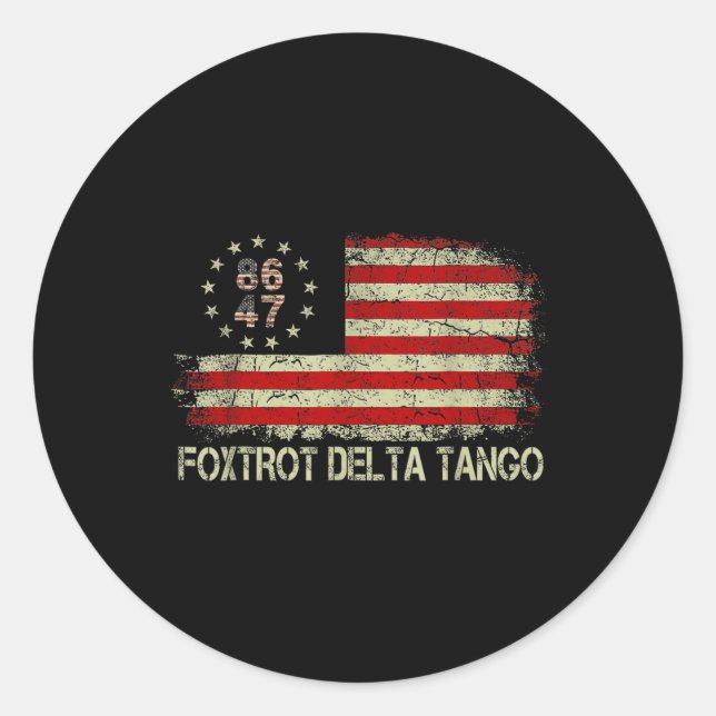 Pegatina Redonda Foxtrots Deltas Tangos 86 47 Bandera Americana (Anverso)