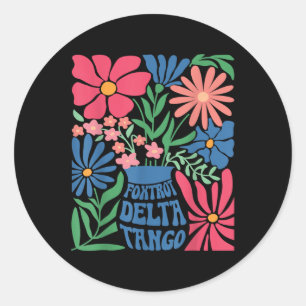 Pegatina Redonda Foxtrots Deltas Tangos Flor Boho