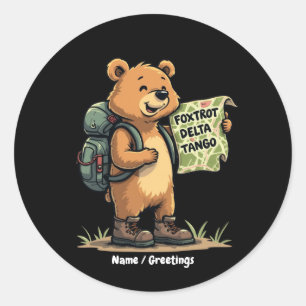 Pegatina Redonda Foxtrots Deltas Tangos Funny Bear Retro Gráfico