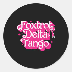 Pegatina Redonda Foxtrots Deltas Tangos Retro Coquette Rosa Bow