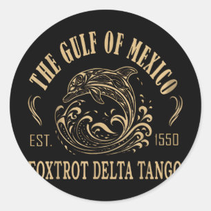 Pegatina Redonda Foxtrots Deltas Tangos Retro Vintag Del Golfo De M