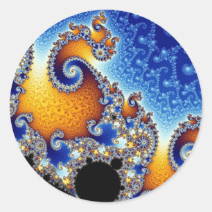 Pegatina Redonda Fractal de doble espiral azul de Mandelbrot