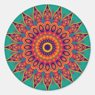 Pegatina Redonda Fractal del caleidoscopio del tatuaje
