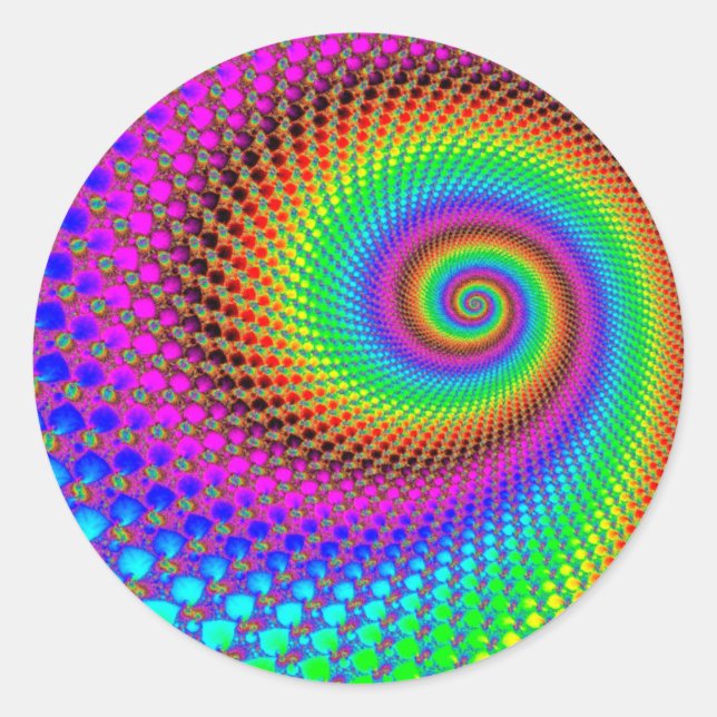 Pegatina Redonda Fractal espiral abstracta (Anverso)