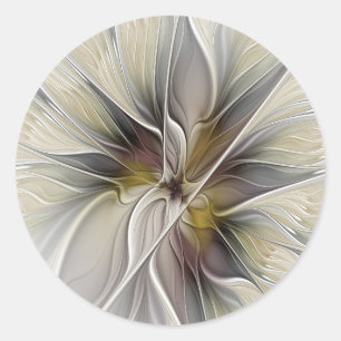 Pegatina Redonda Fractal floral, flor de fantasía con colores de la