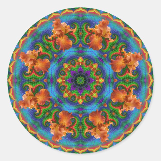 Pegatina Redonda Fractal Floral Mandala (Anverso)