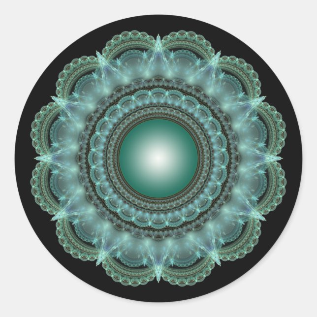 Pegatina Redonda Fractal glossy mandala (Anverso)