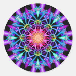 Pegatina Redonda Fractal Kaleidoscope Flores arcoiris