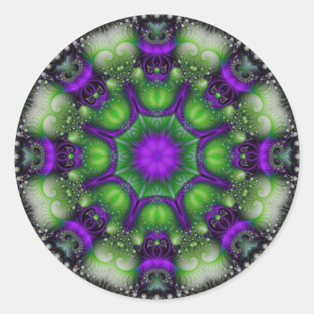 Pegatina Redonda Fractal Mandala - Delight Lavender (Anverso)