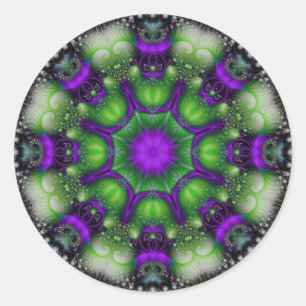 Pegatina Redonda Fractal Mandala - Delight Lavender