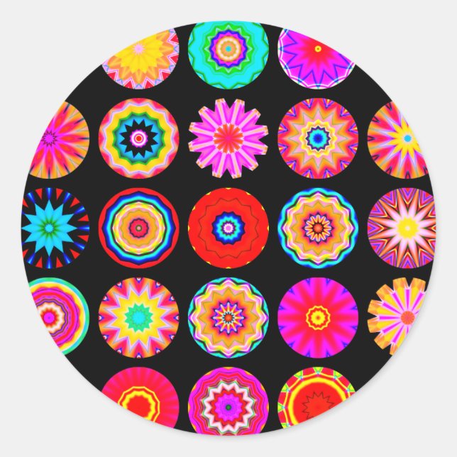 Pegatina Redonda Fractal Mandalas (Anverso)