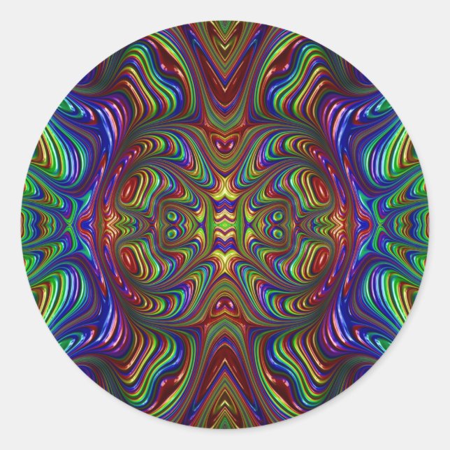Pegatina Redonda ~ Fractal multicolor oscuro ~ (Anverso)