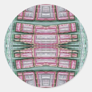 Pegatina Redonda ~ Fractal rosa y blanco verde ~