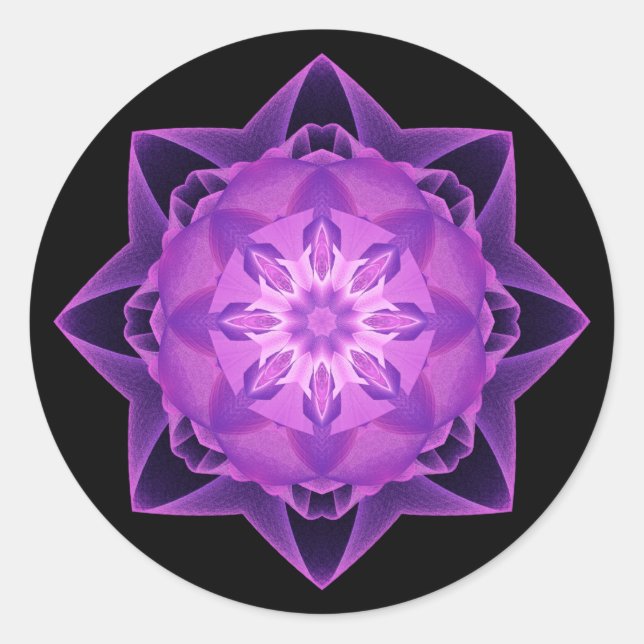 Pegatina Redonda Fractal Stardust morado (Anverso)