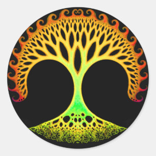Pegatina Redonda Fractal Tree of Life Inspiration Pegatinas