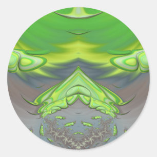 Pegatina Redonda ~ Fractal verde y gris ~