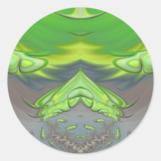 Pegatina Redonda ~ Fractal verde y gris ~ (Anverso)
