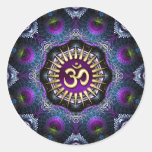 Pegatina Redonda Fractales rosa morado OM Shield Art