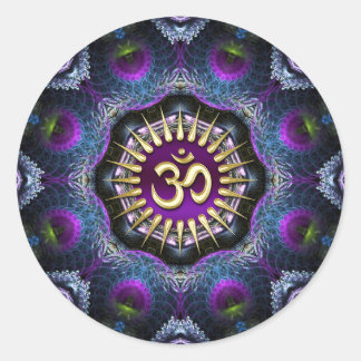 Pegatina Redonda Fractales rosa morado OM Shield Art