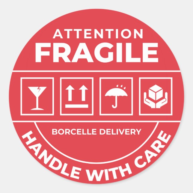 Pegatina Redonda Fragile Handle With Care Shipping Sticker (Anverso)