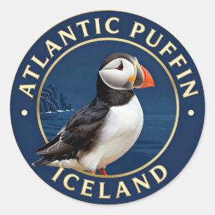 Pegatina Redonda 🐧 Frailecillo Atlántico Fauna de Islandia