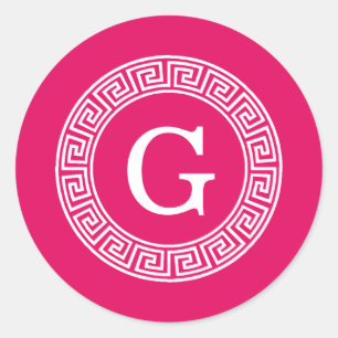 Pegatina Redonda Frambuesa con el monograma inicial de la llave gri