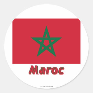 Pegatina Redonda Français de Drapeau Maroc avec le nom en