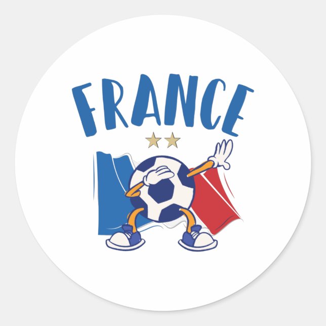 Pegatina Redonda France Dabbing Soccer Ball Flag 2 stars (Anverso)
