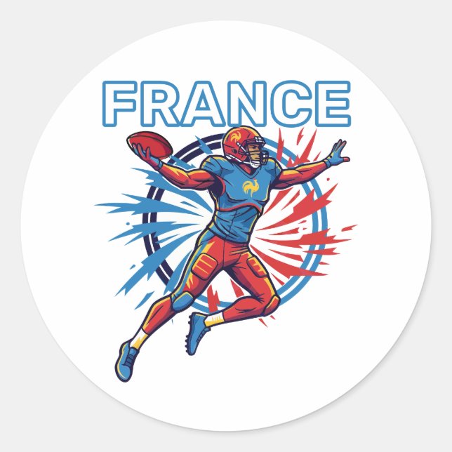 Pegatina Redonda France Football Dynamic Quarterback Patriotic Art (Anverso)