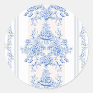 Pegatina Redonda Francés, chic, vintage, azul pálido, blanco, mod
