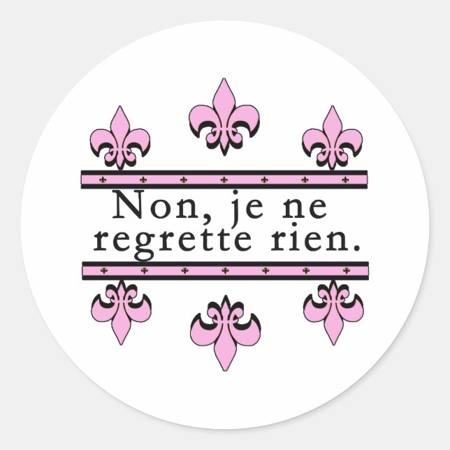 Pegatina Redonda Francés No Regrets Products (Anverso)