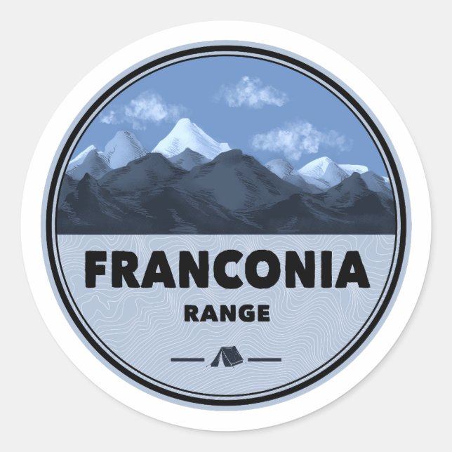 Pegatina Redonda Franconia Range Camping en New Hampshire (Anverso)