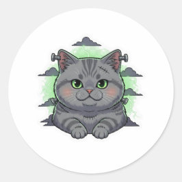 Pegatina Redonda Frankenbrit - Halloween del gato británico Shortha