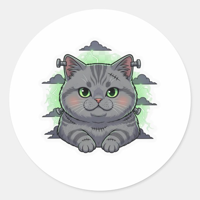 Pegatina Redonda Frankenbrit - Halloween del gato británico Shortha (Anverso)