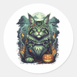 Pegatina Redonda FrankenCoon - Halloween de Maine Coon