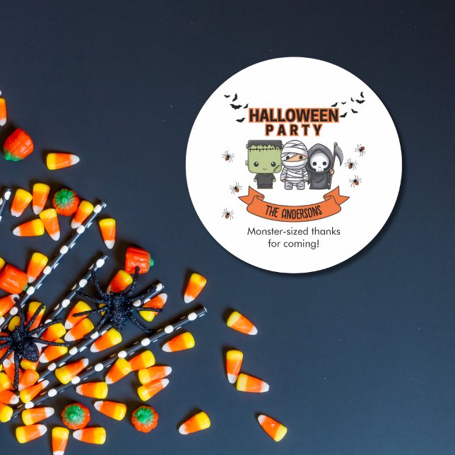 Pegatina Redonda Frankenstein Mummy Grim Reaper Spooky Halloween (Subido por el creador)