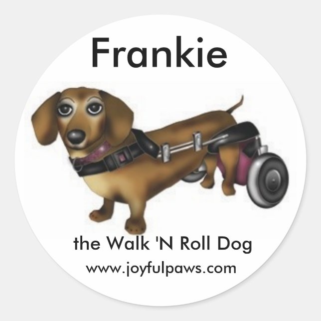 Pegatina Redonda Frankie Small, Frankie, el Perro Roll Walk 'N (Anverso)