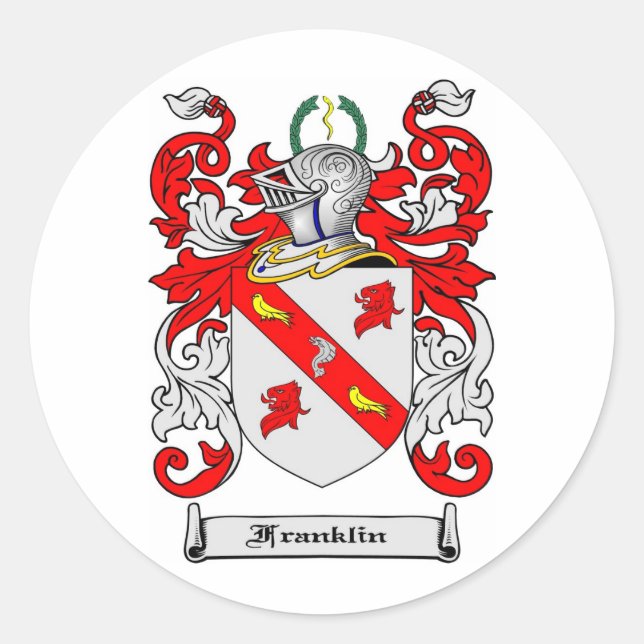 PEGATINA REDONDA FRANKLIN FAMILIAR CREST - FRANKLIN COAT OF ARMS (Anverso)
